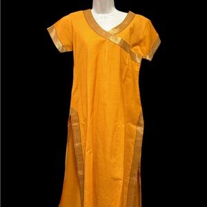 Vibrant Orange with beautiful piping V-Neck Short Sleeve Dress